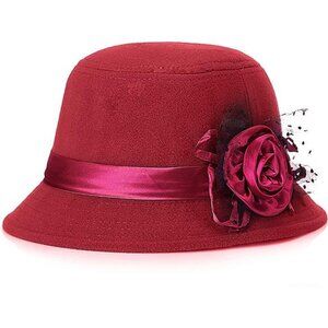 Vintage Felt Cloche Hat Winter Floral Fedora Bucket Hat Bowler Hats